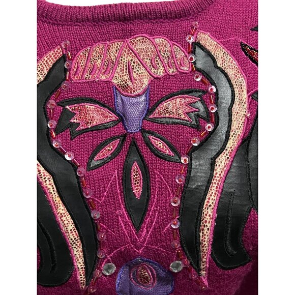 Vintage 80's Sweater by Regency Collection for Joyce Sz Large Womens Purple Embe - Picture 13 of 15